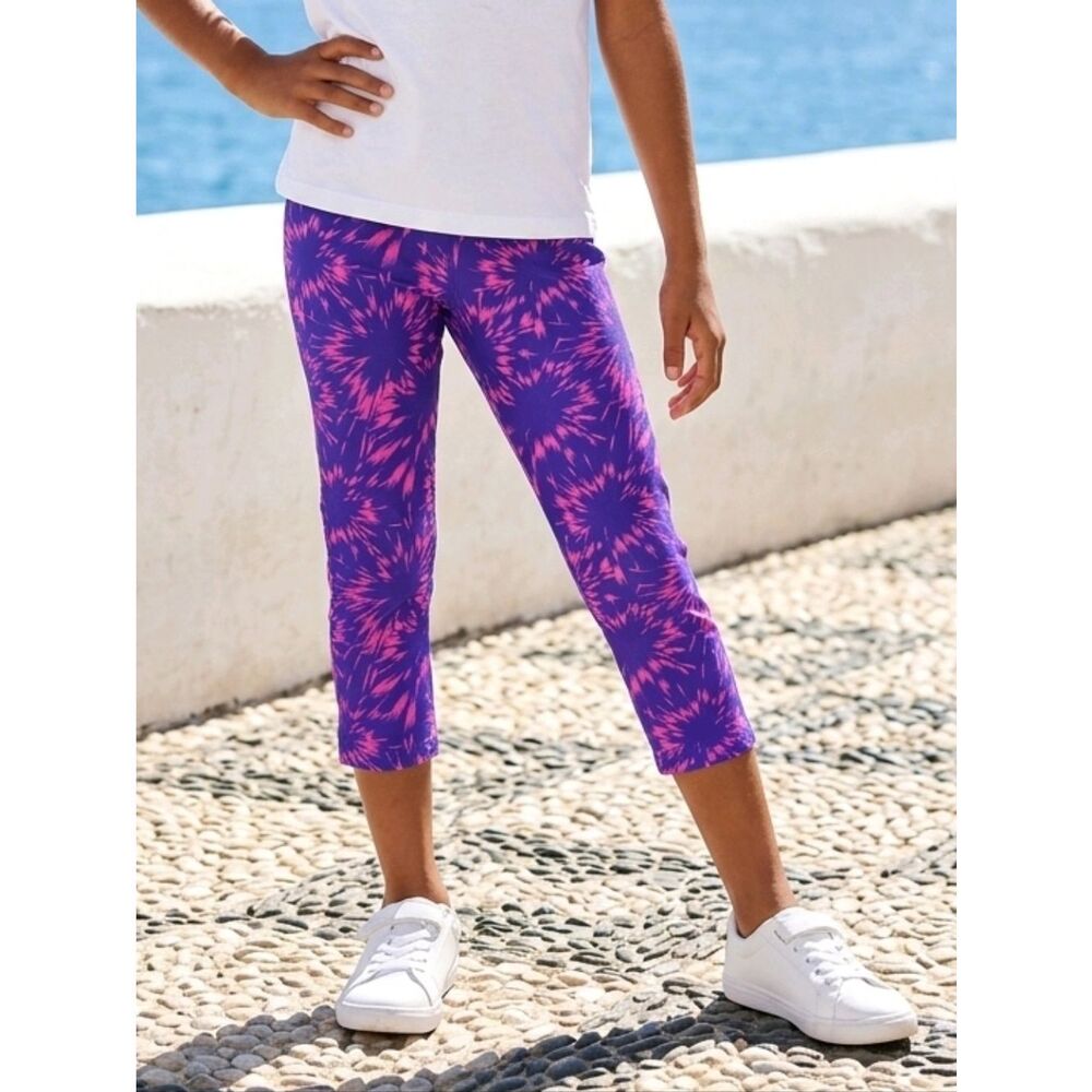 Reebok Girls Workout Leggings Size Medium 10/12 Purple Pink Firework Capri Pant
